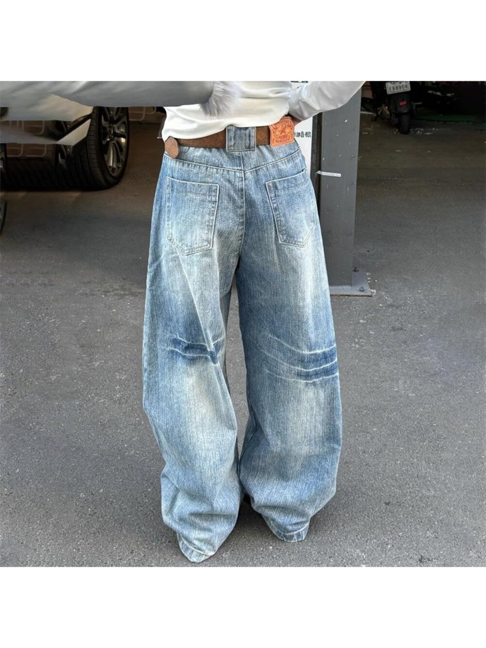 Women's Light Blue Vintage Oversized Jeans Fashion Grunge Causal Straight Leg - Picture 3 of 6